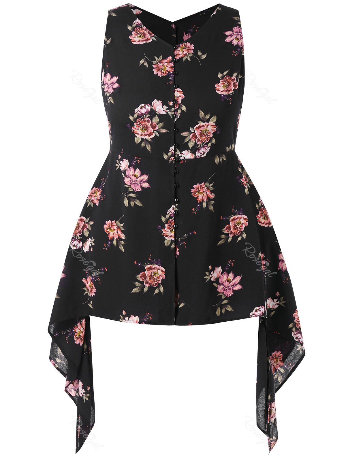 

Plus Size Floral Print Asymmetric Top