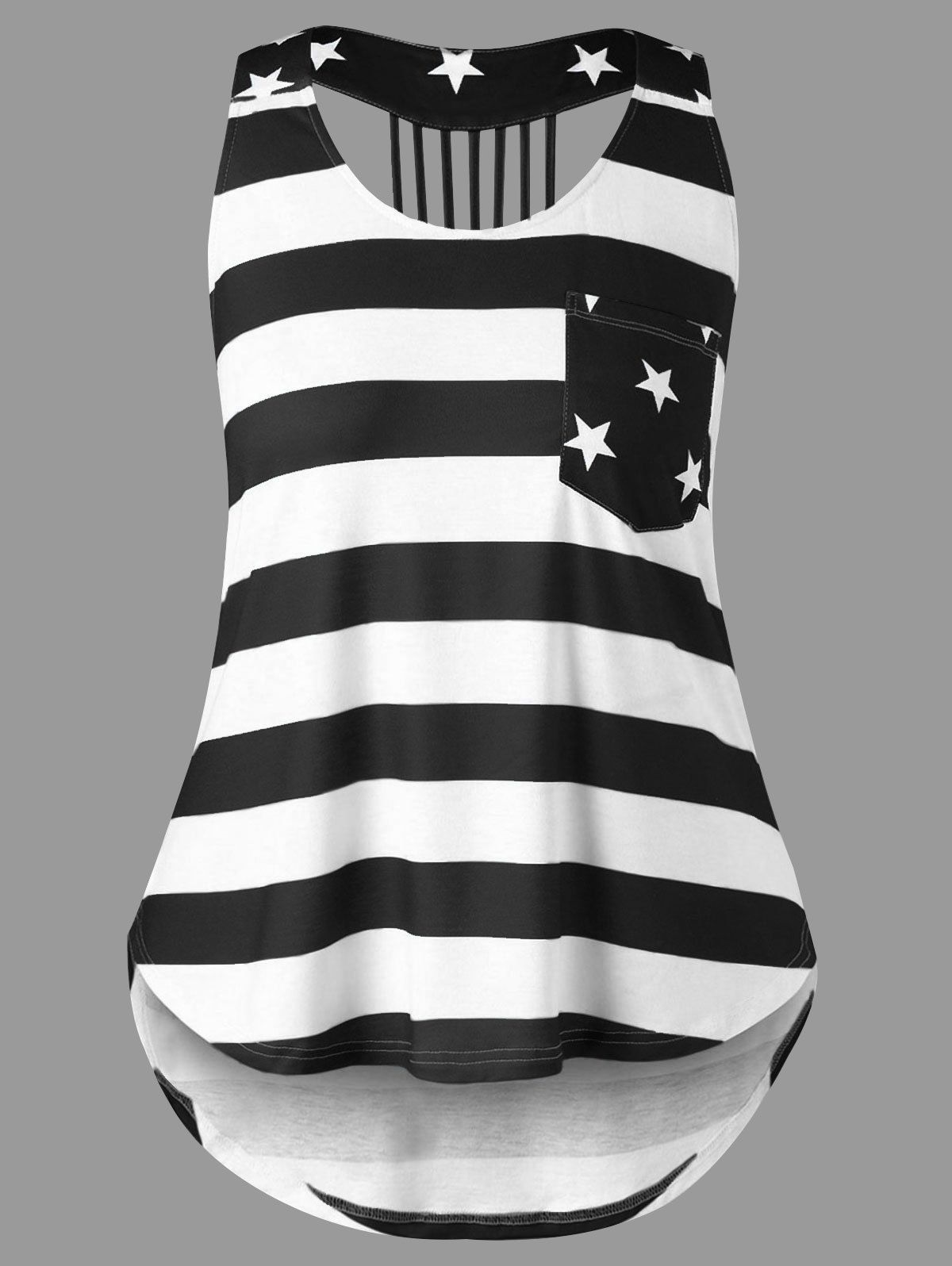 

Plus Size American Flag High Low Tank Top, Black