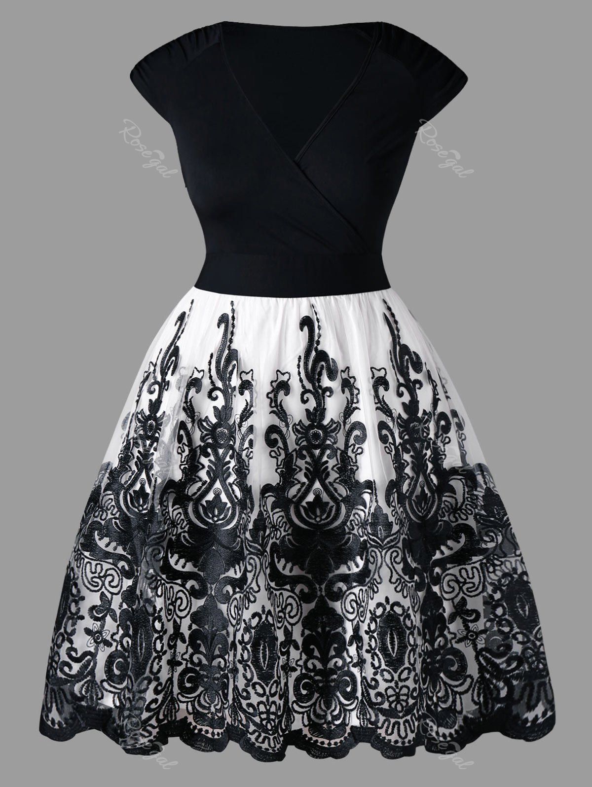 

Plus Size Mesh Printed Scalloped Dress, Colormix