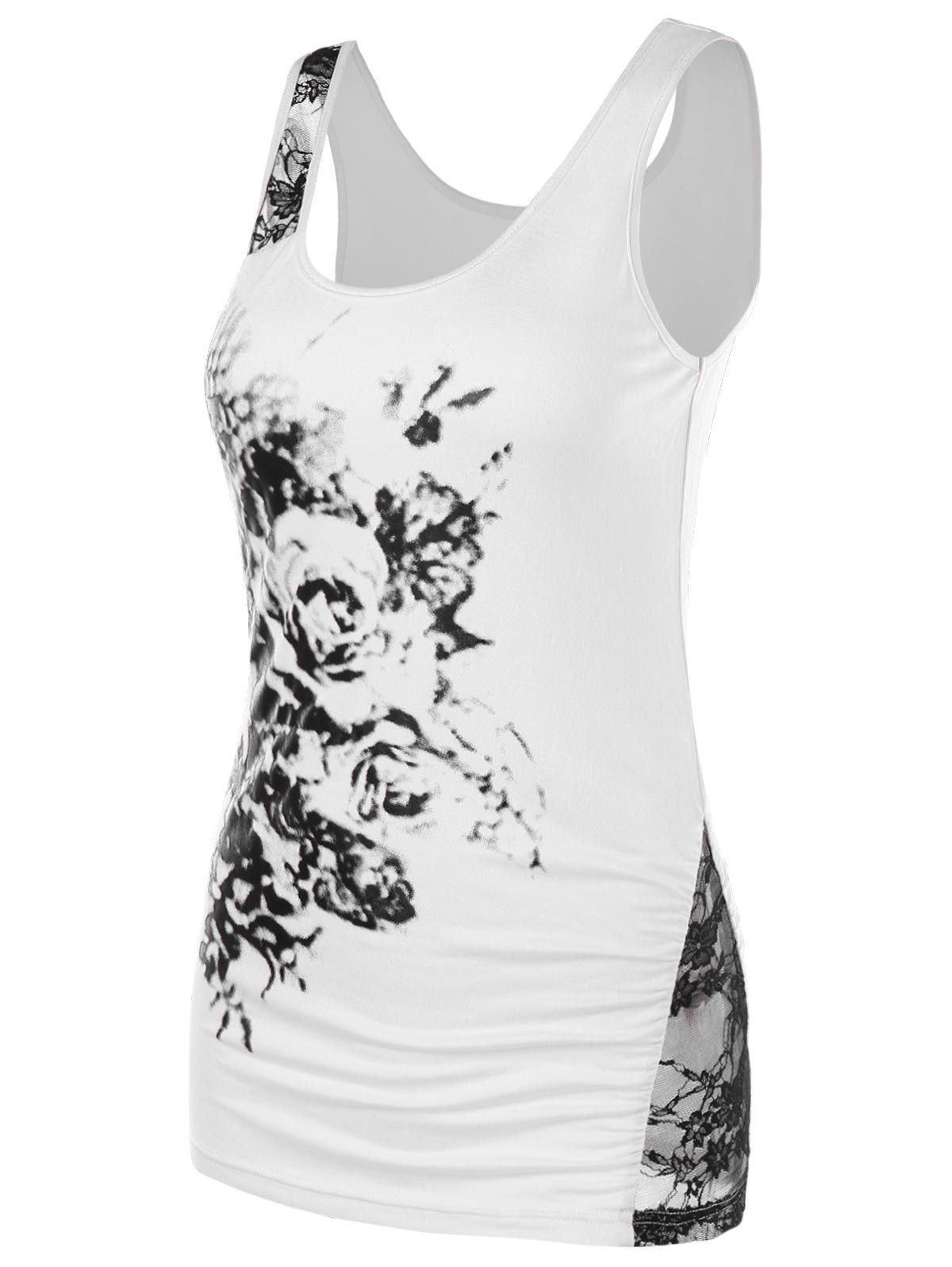 

Rose Print Fitted Tank Top, White