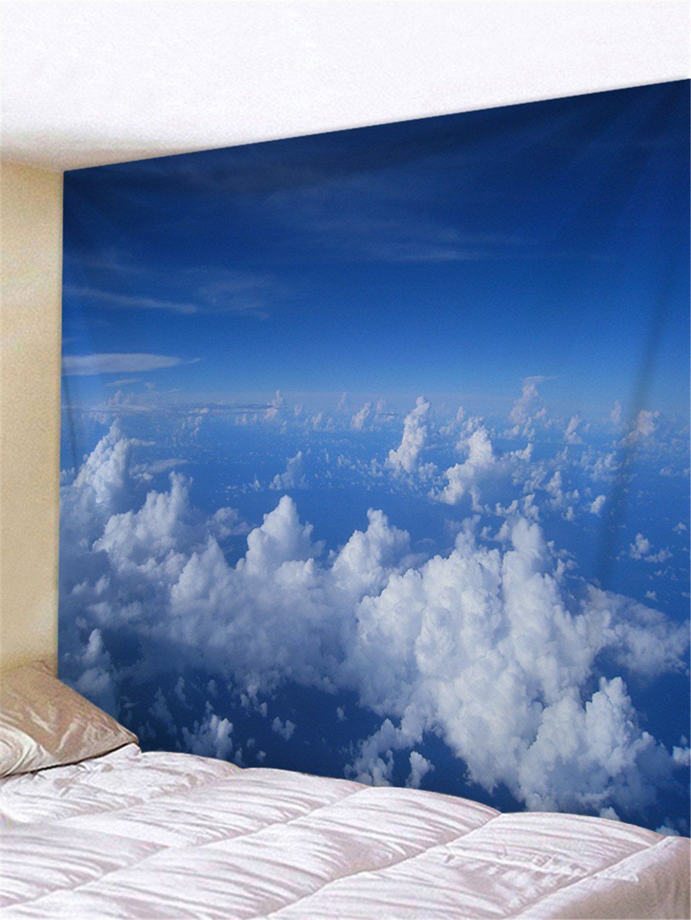 

Blue Sky White Cloud Print Wall Hanging Tapestry, Ocean blue