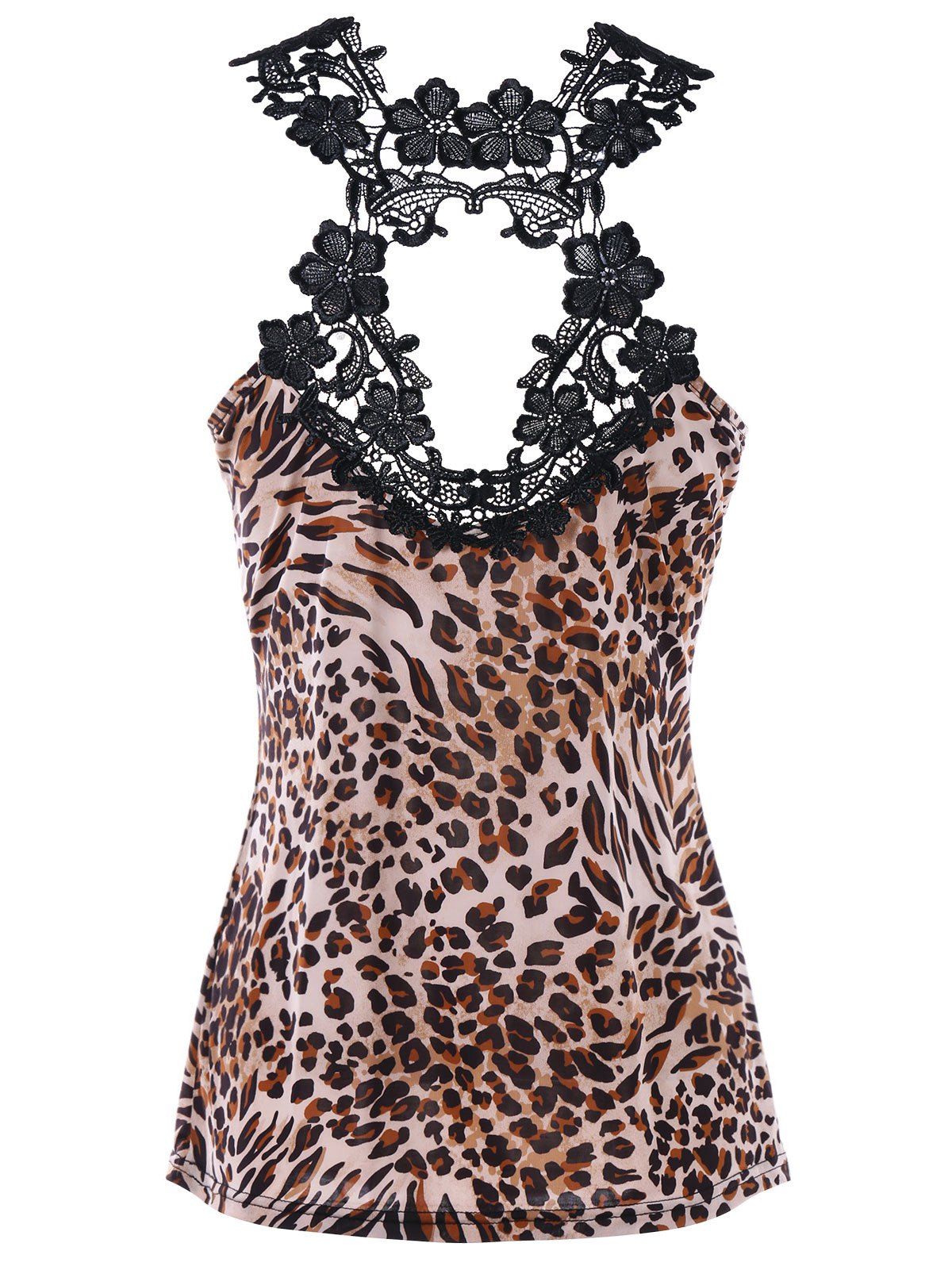

Leopard Print Lace Crochet Strap Tank Top