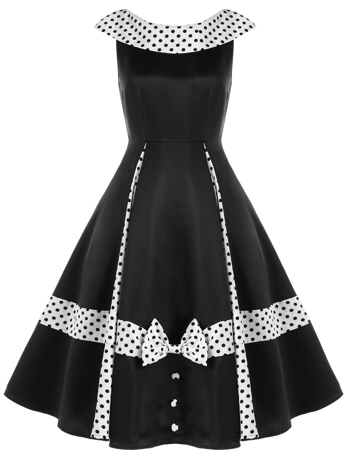 

Sleeveless Polka Dot Retro Dress, Black