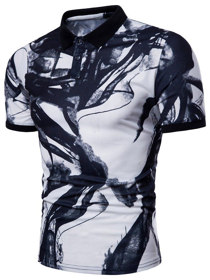 

Short Sleeve Ink Painting Polo Shirt, White
