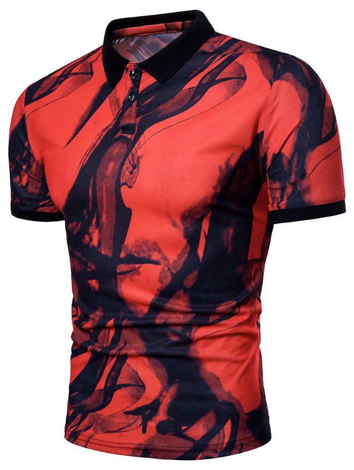 

Short Sleeve Ink Painting Polo Shirt, Red wine