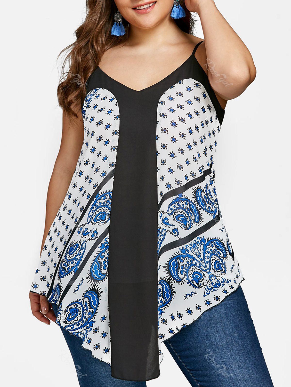 

Plus Size Paisley Tunic Tank Top, Blue