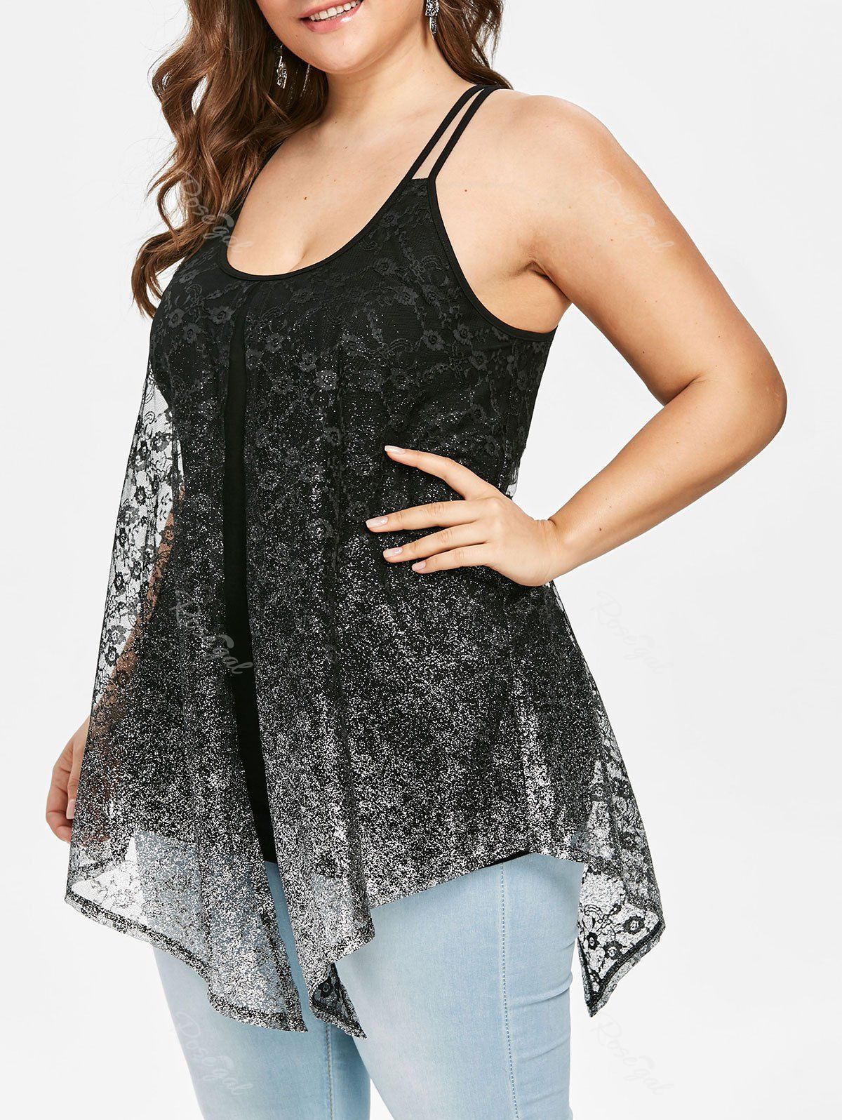 

Plus Size Glittery U Neck Tank Top, Black