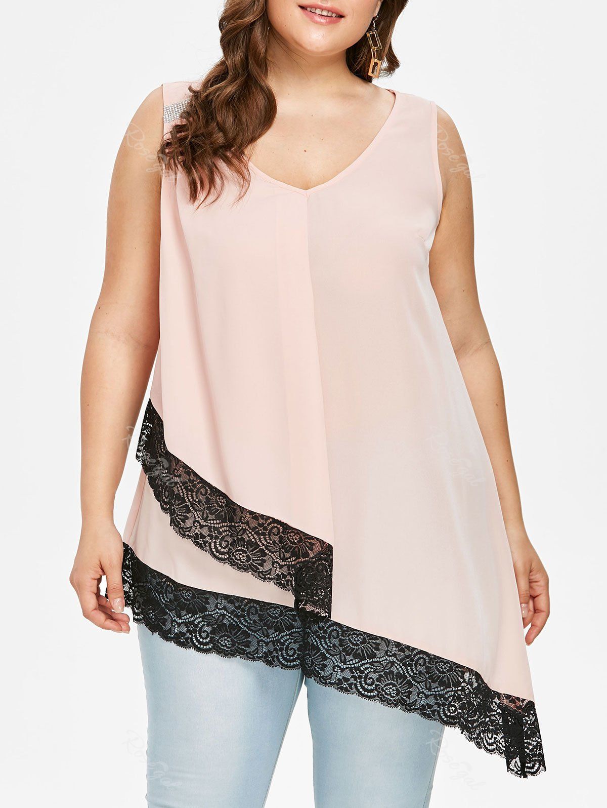 

Plus Size V Neck Asymmetric Tank Top, Light pink