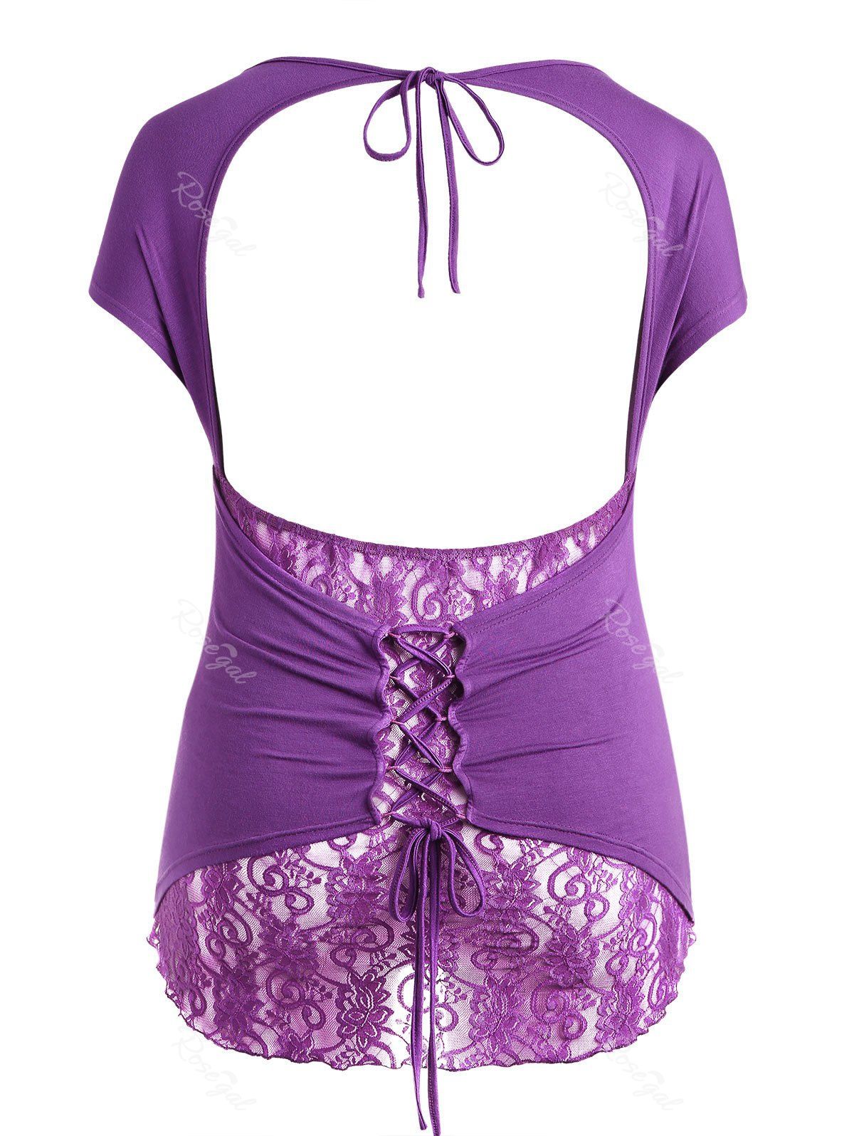 

Lace Up Plus Size Backless T-shirt, Violet