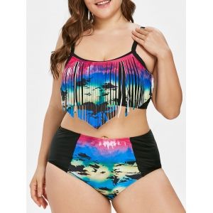 

Plus Size Printed Fringed Bikini, Black