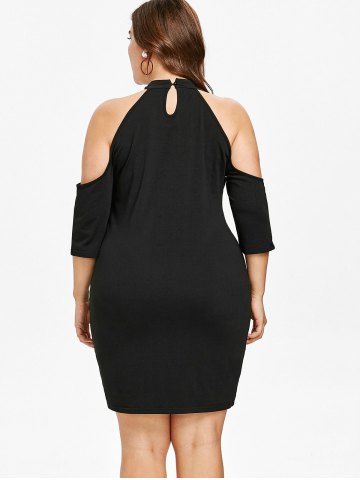 Plus Size Floral Applique Cold Shoulder Dress