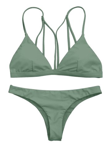 

Back Strappy Padded Bathing Suit, Green