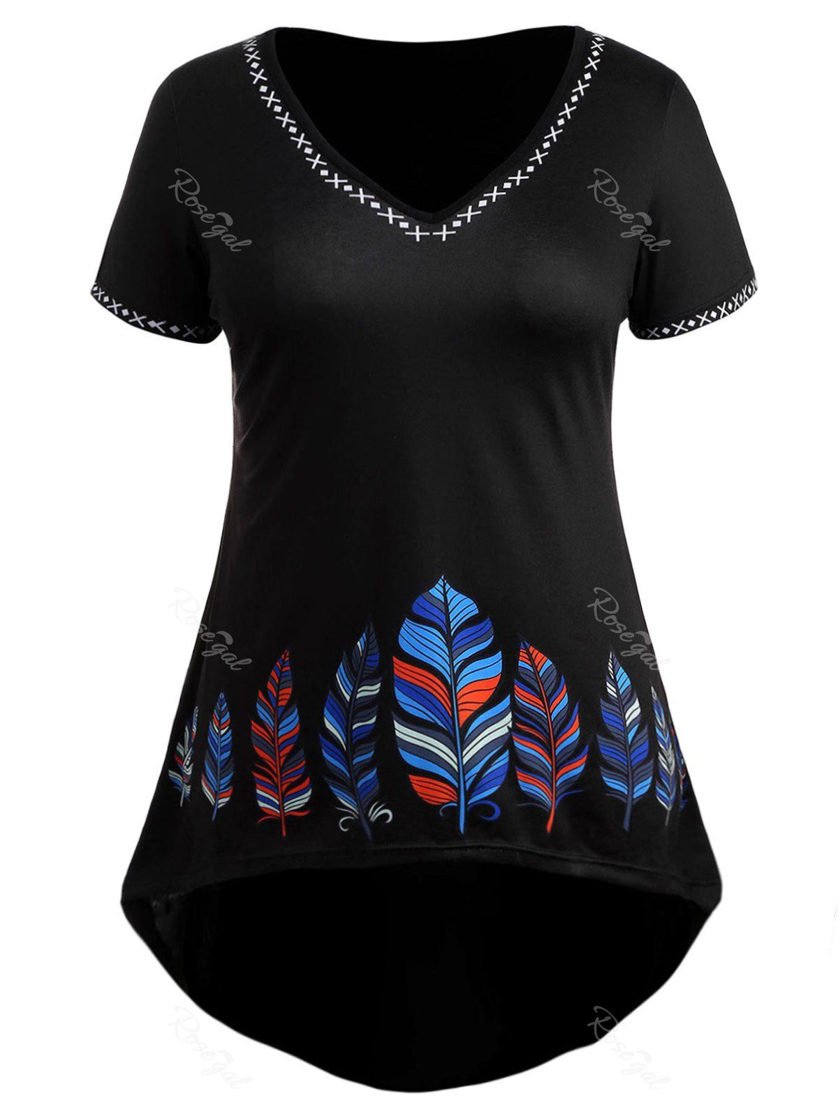

Plus Size Feather High Low Dress, Black
