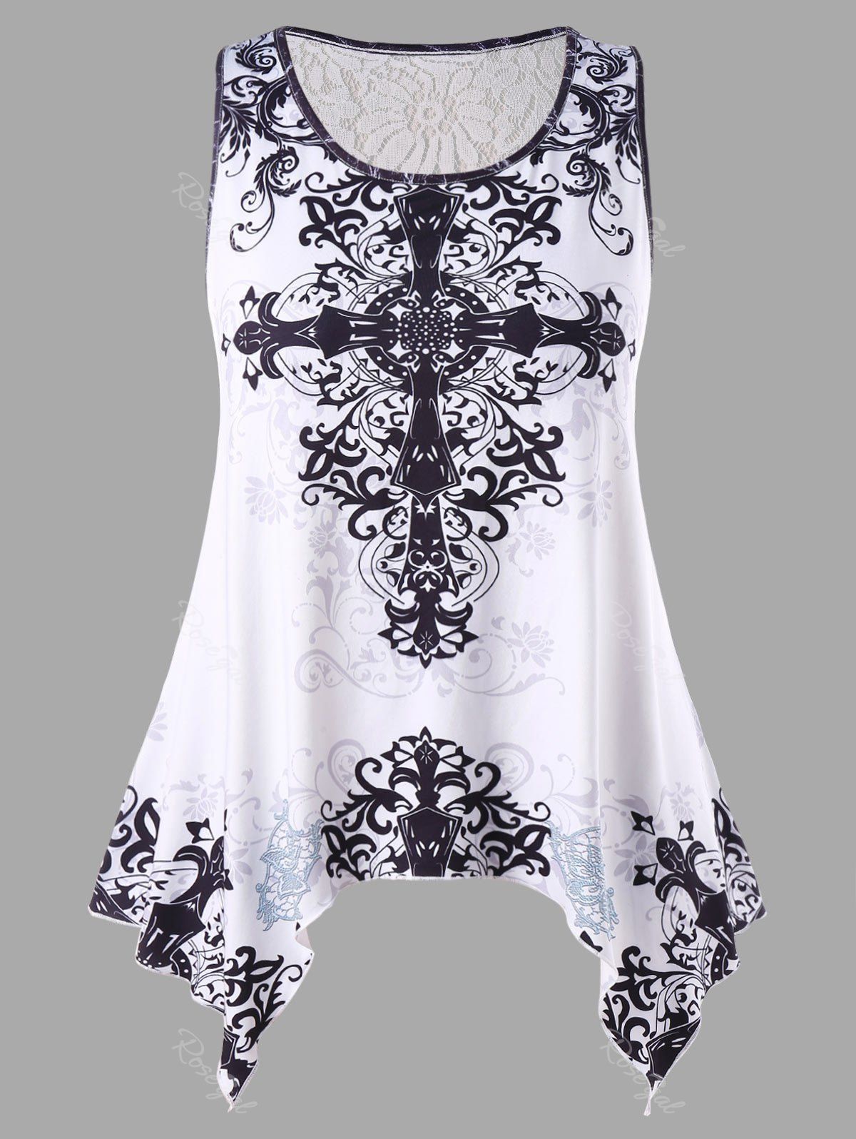 

Plus Size Lace Trim Racerback Tank Top, White