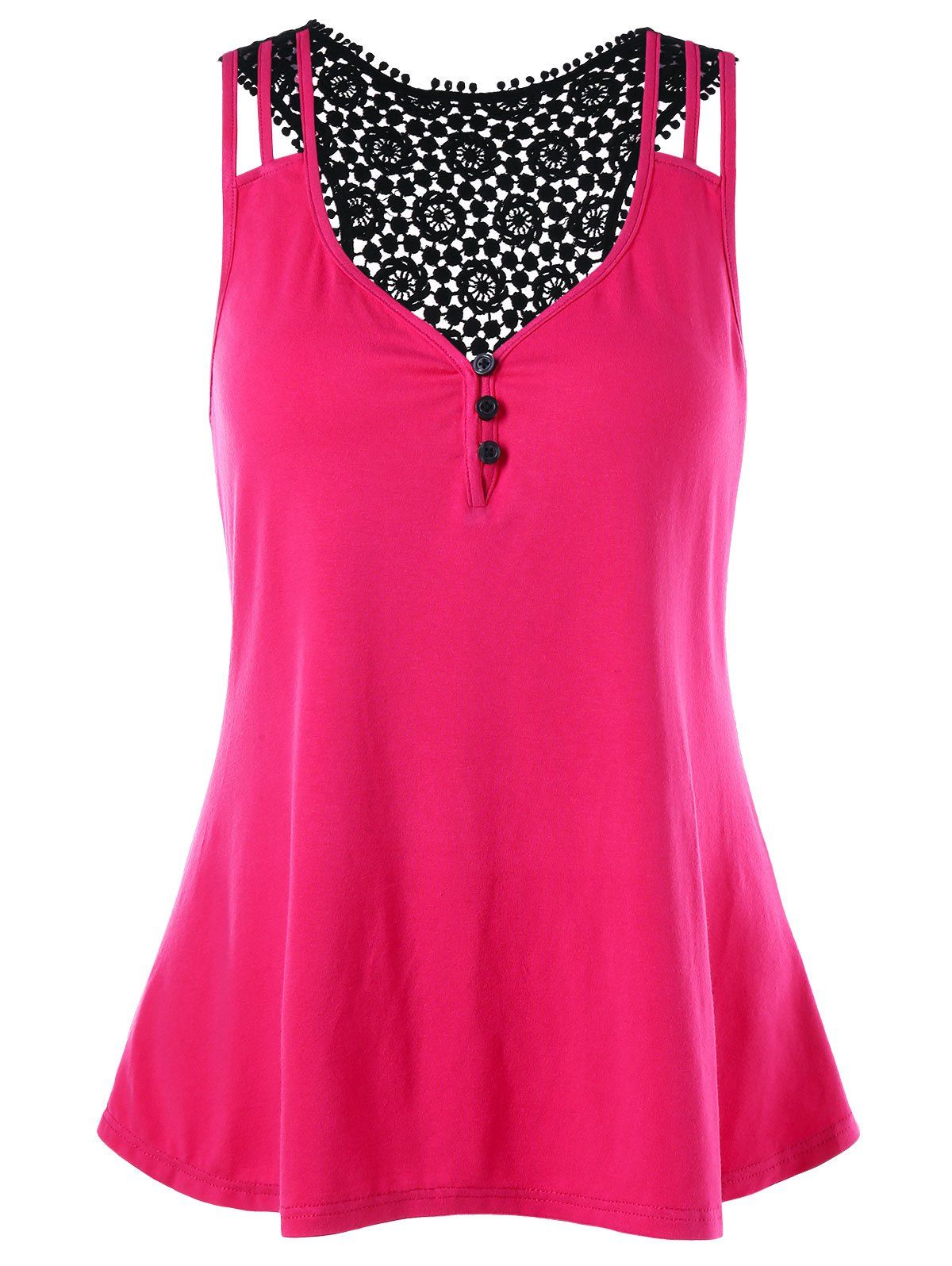 

Lace Back Swing Tank Top, Deep pink