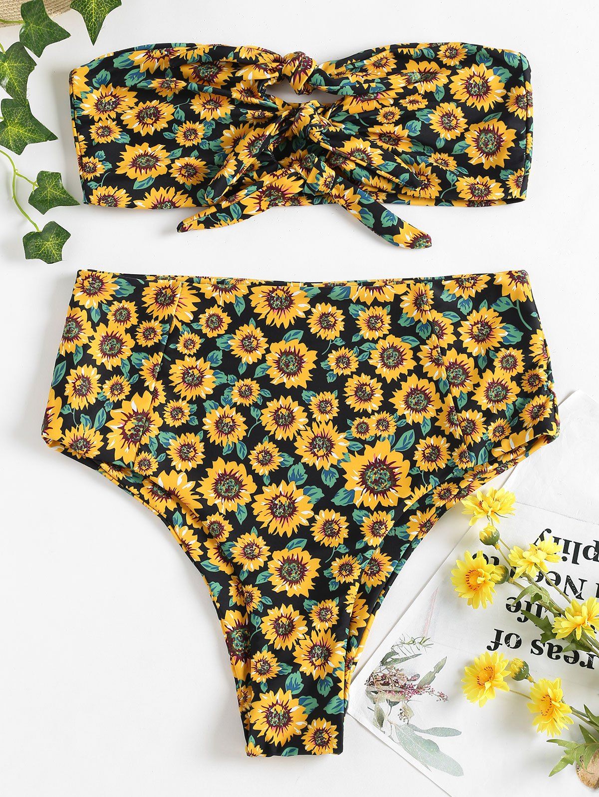 

Strapless High Rise Sunflower Swimsuit, Black
