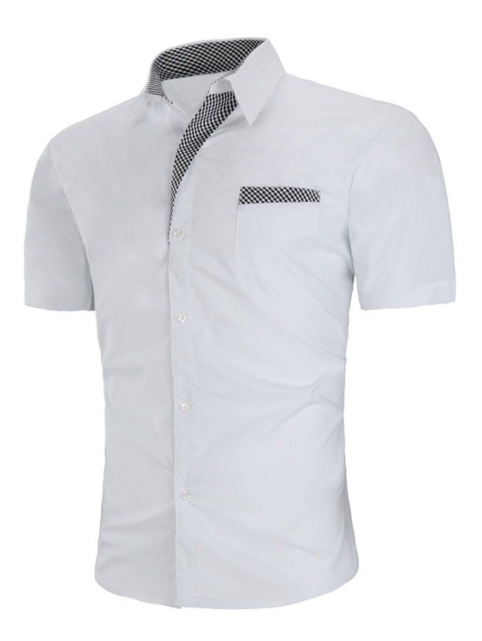 

Pocket Design Plaid Panel Short Sleeve Shirt, White