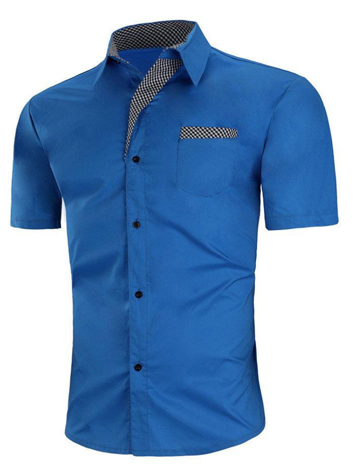 

Pocket Design Plaid Panel Short Sleeve Shirt, Blue