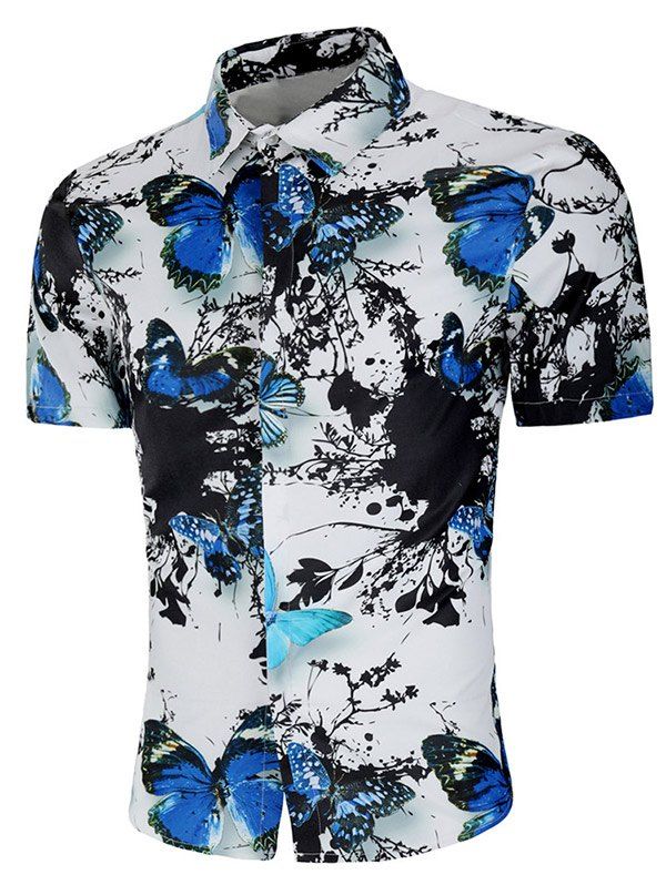 

3D Chinese Ink Painting Butterfly Print Shirt, White