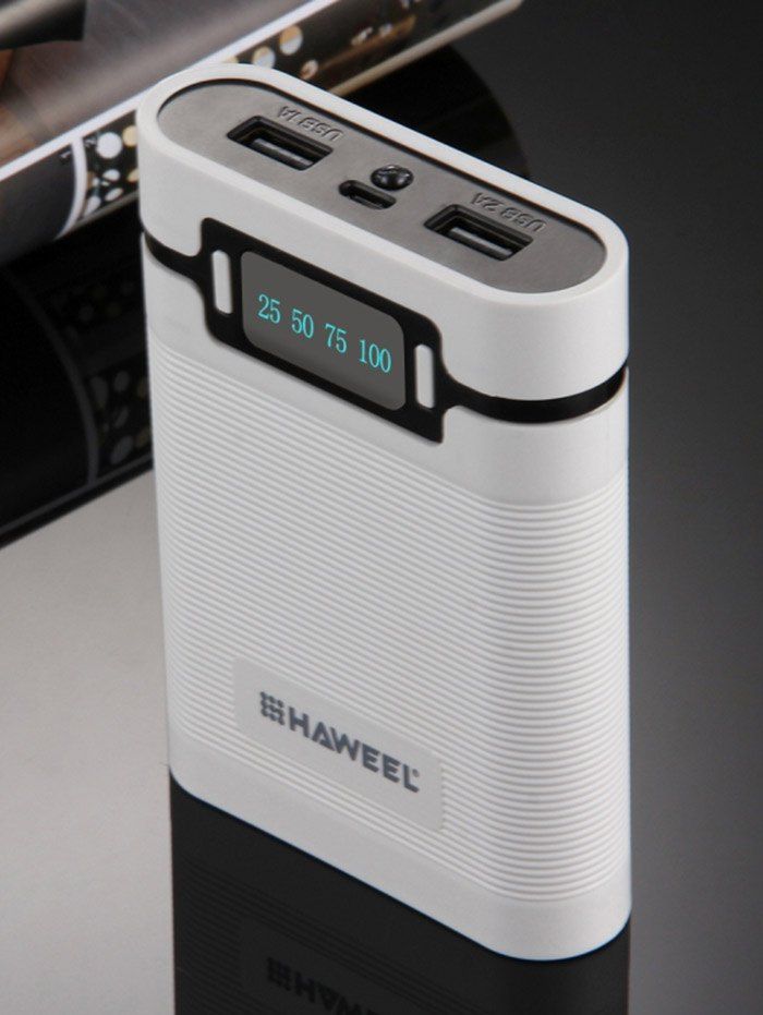 

LED Display Double USB Rechargeable Battery Power Bank Shell Box, White