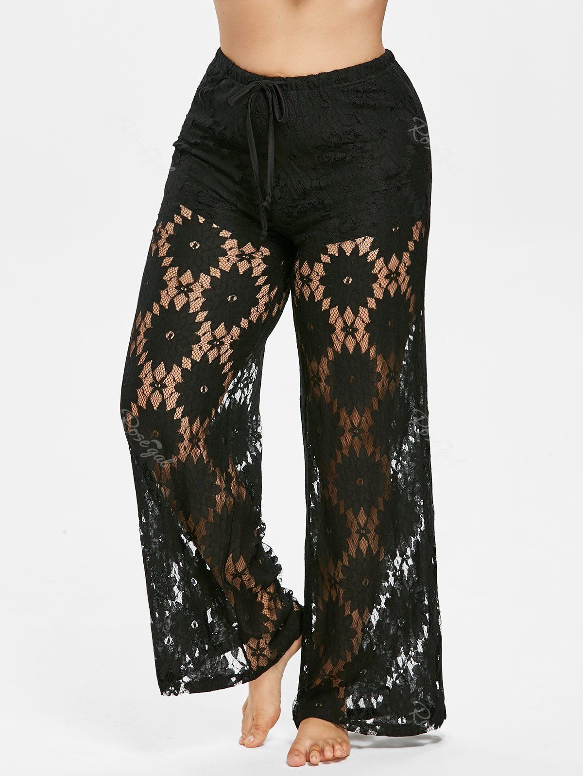 

Plus Size Lace Overlay Pants, Black