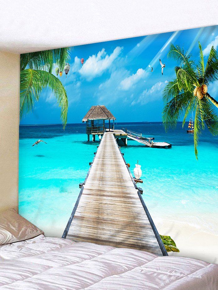 

Sea Bridge Coconut Trees Print Wall Hanging Tapestry, Multi