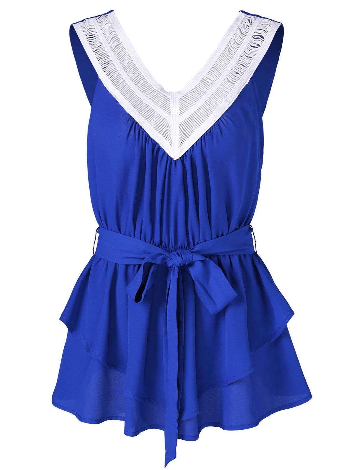 

Crochet Insert Waistbelt Tank Top, Blue