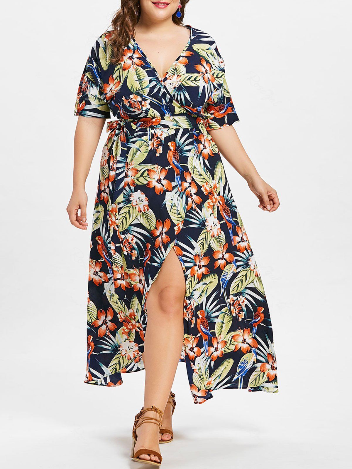 

Empire Waist Plus Size Holiday Maxi Slit Dress, Colormix