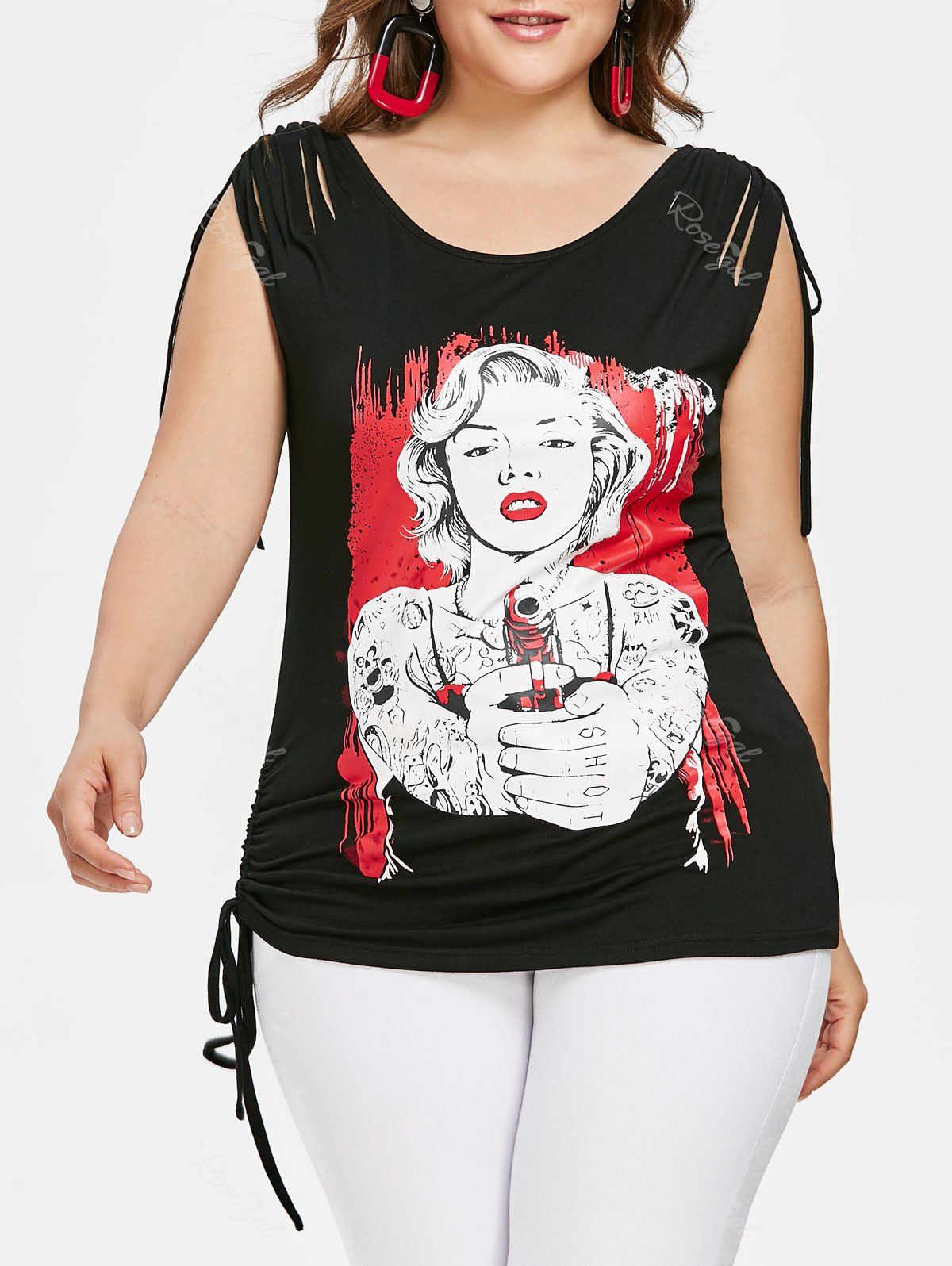 

Plus Size Portrait Shredding Ripped Tank Top, Black