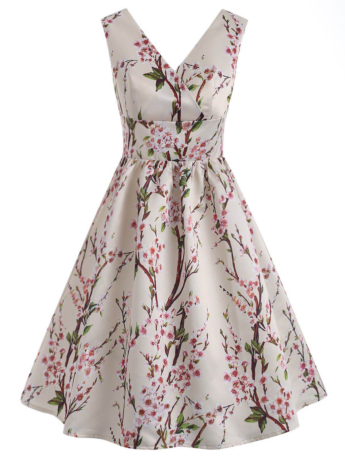 

Surplice Floral Print Vintage Dress, Multi