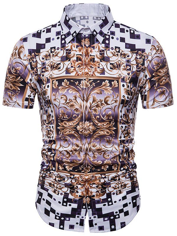 

Floral Grid Print Casual Shirt, Multi
