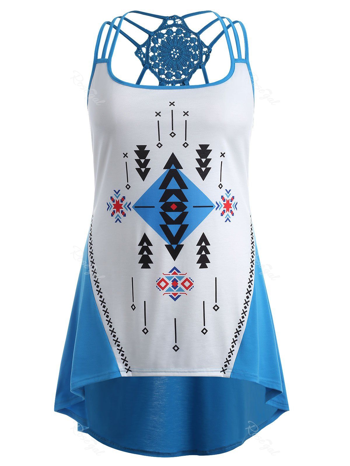 

Plus Size Crochet High Low Tank Top, Deep sky blue
