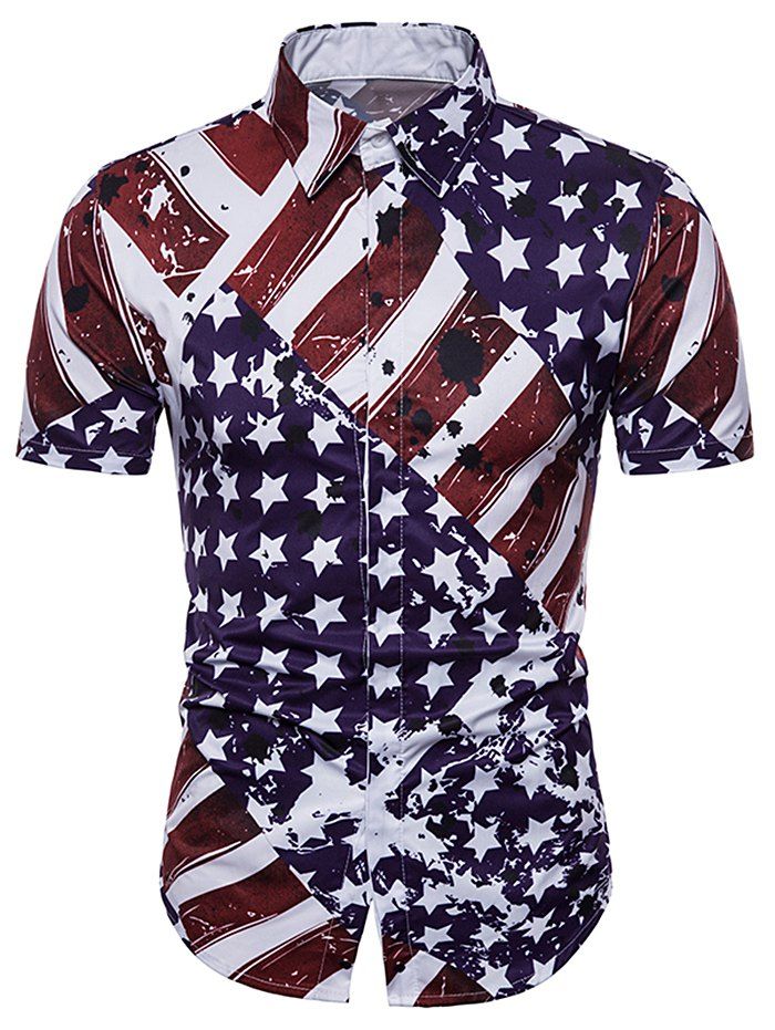 

Stars and Stripes Print Hidden Button Shirt, Multi