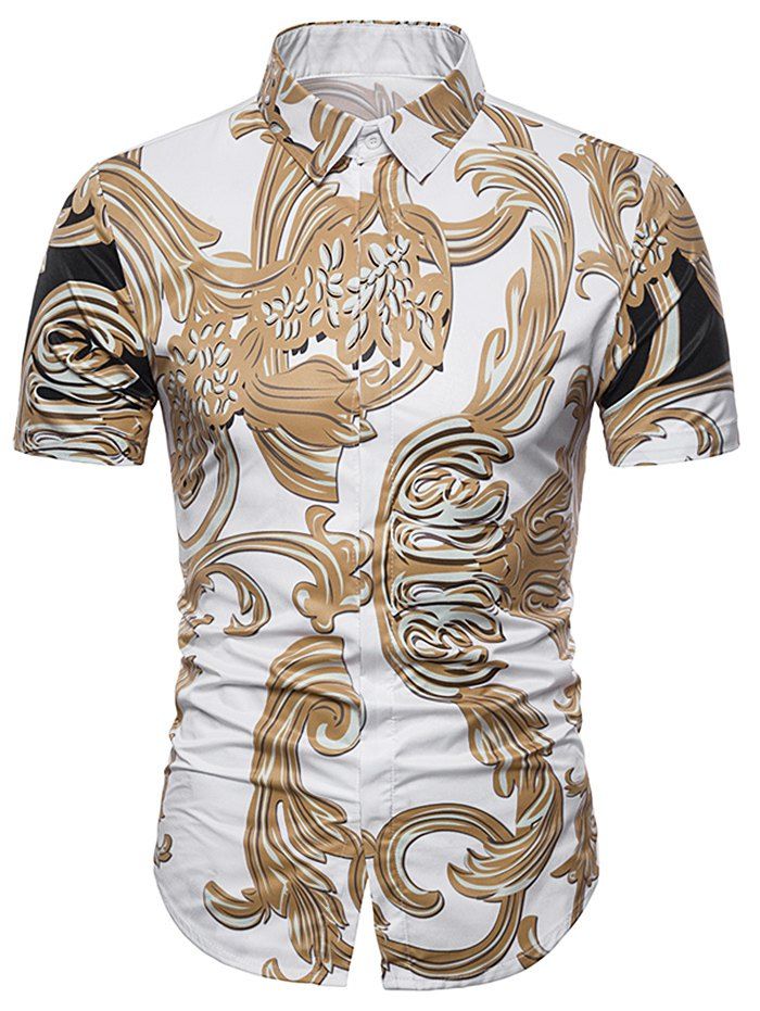 

Hidden Button 3D Floral Filigree Print Shirt, Multi