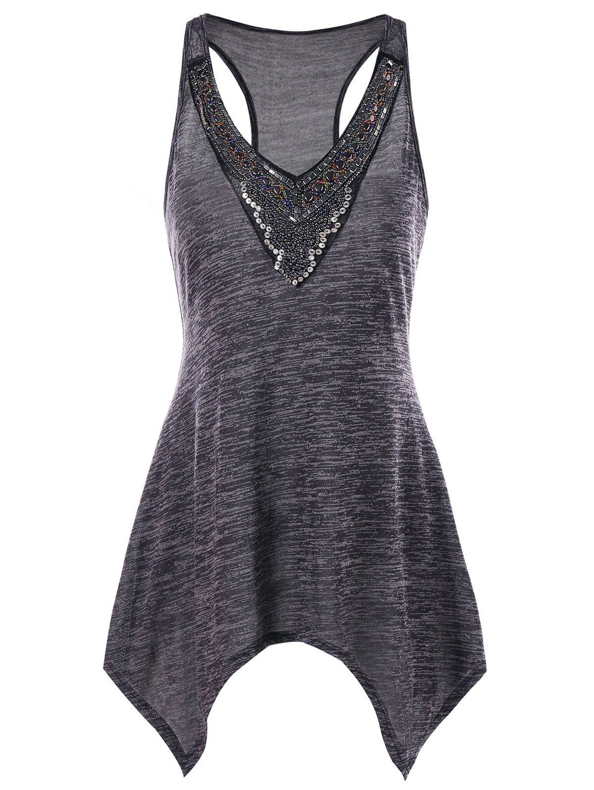 

Rhinestone Tunic Racerback Tank Top, Gray