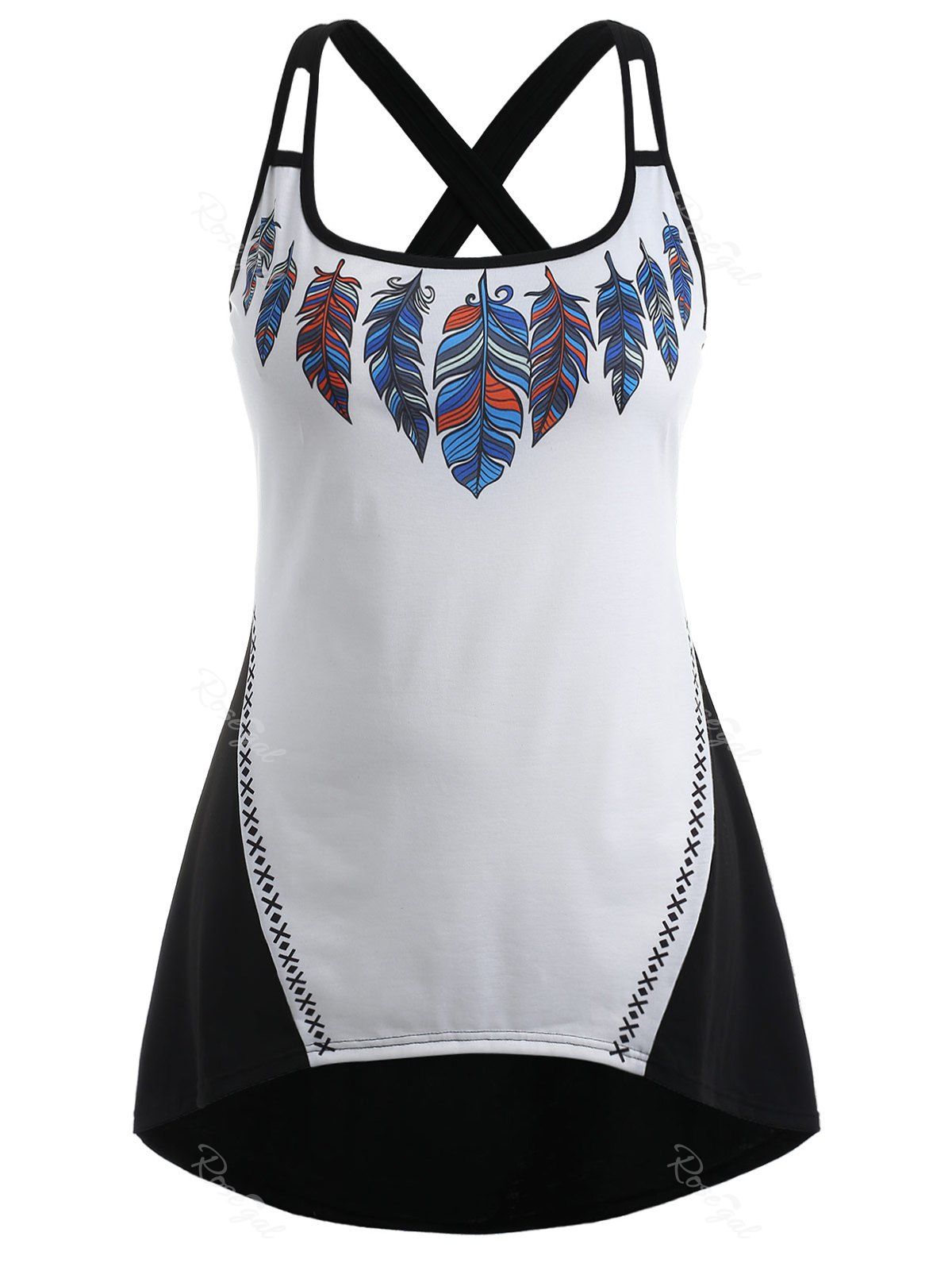 

Plus Size Feather Criss Cross Tank Top, Black