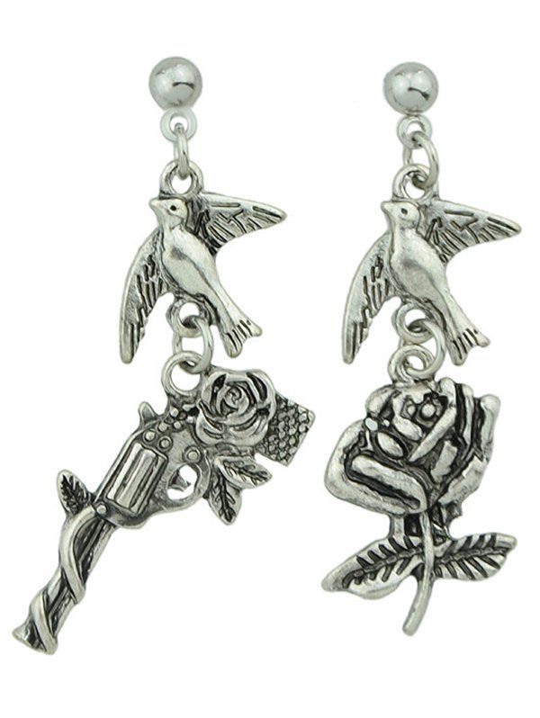 

Bird Rose Pendant Asymmetric Stud Dangle Earrings, Silver