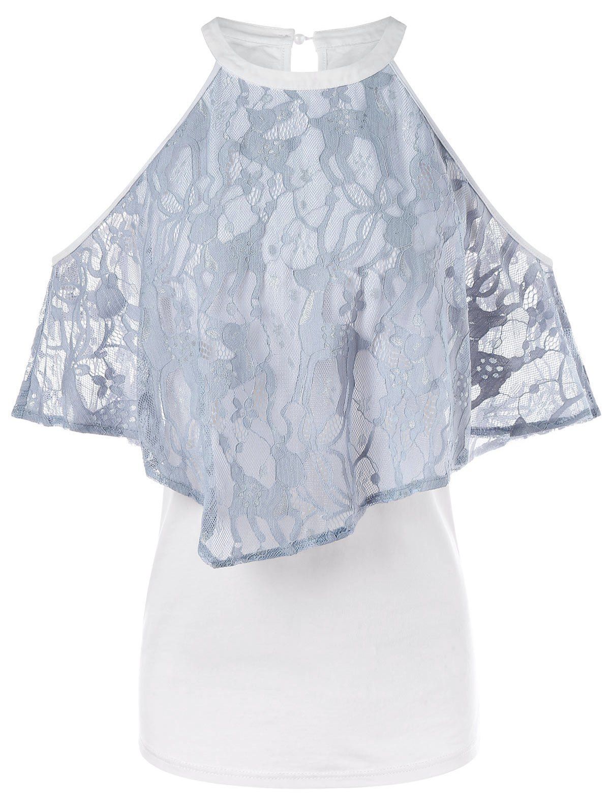 

Cold Shoulder Ruffled Tee, Baby blue