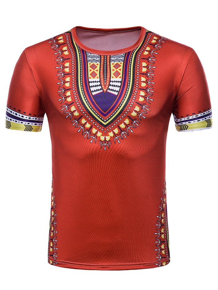 

Crew Neck African Dashiki T-shirt, Red