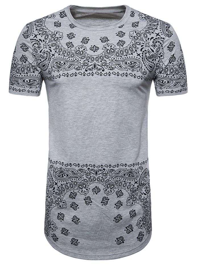

Paisley Print Curved Hem Longline Hip Hop T-shirt, Light gray