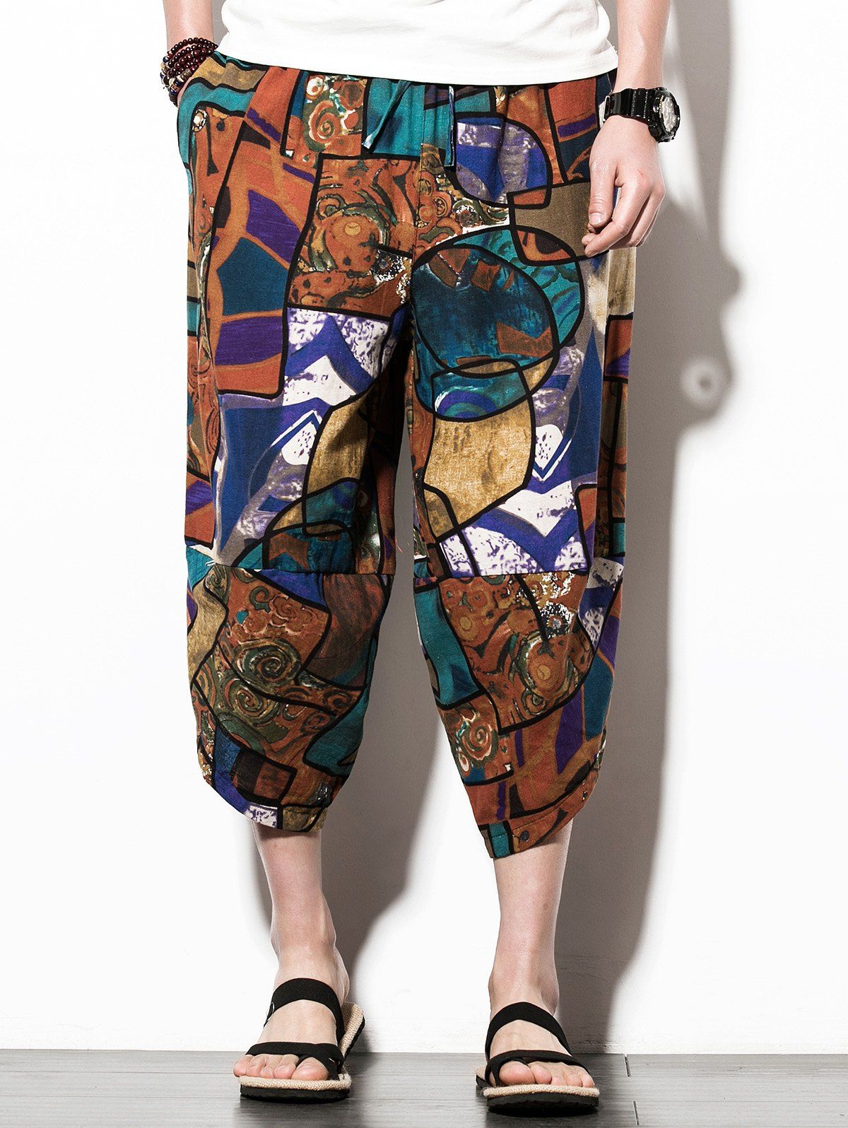 

Geometric Print Hip-hop Nine Minutes of Jogger Pants, Multi