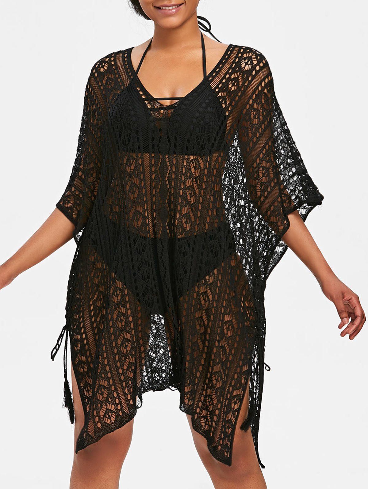 [27% OFF] Asymmetric Knit Beach Cover Up | Rosegal