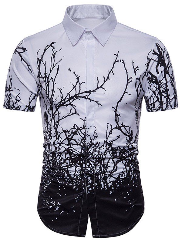 

Hidden Button Tree Ink Painting Print Shirt, Multi
