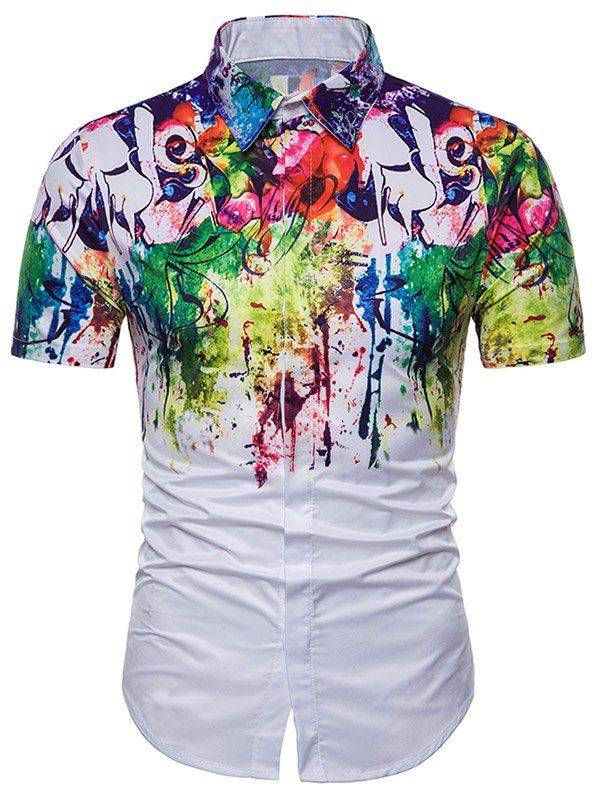 

Abstract Graffiti Painting Print Hidden Button Shirt, Multi