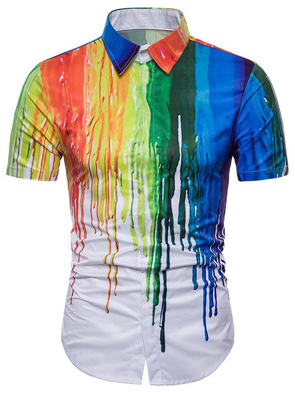 

Hidden Button 3D Watercolor Rainbow Print Shirt, Multi