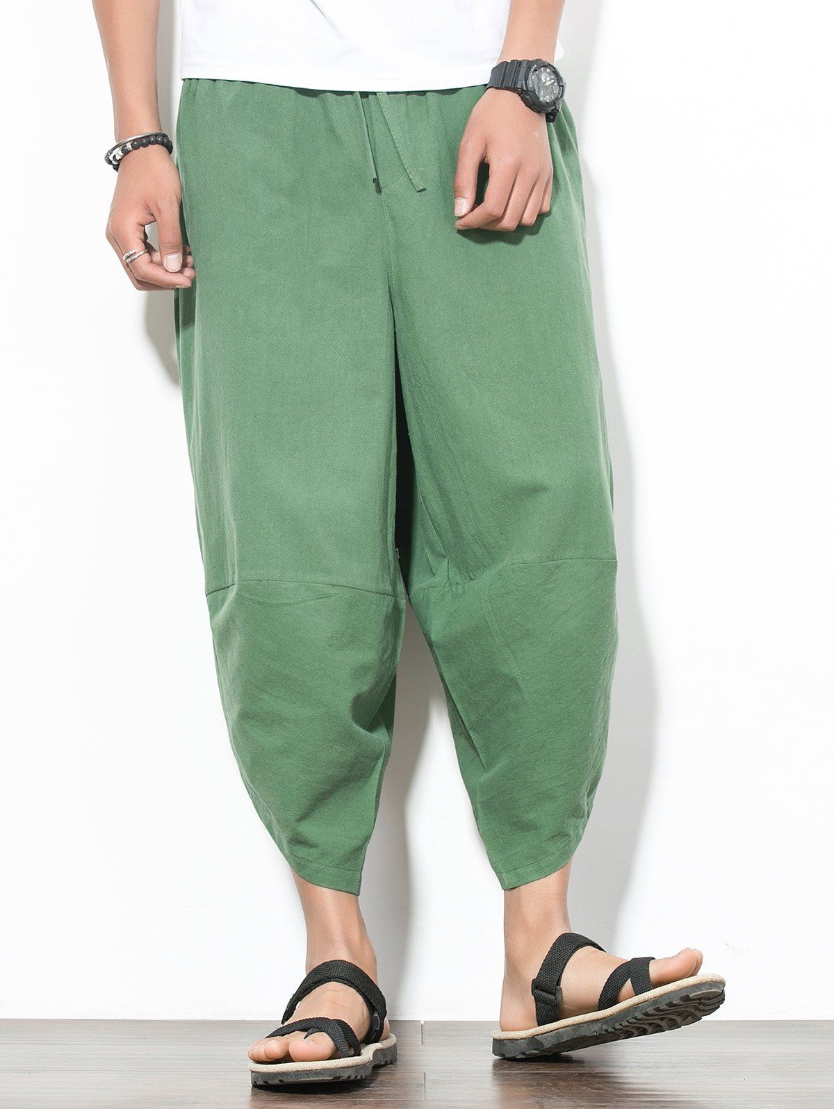 Trendy Elastic Waist Pockets Decorated Nine Minutes of Jogger Pants  