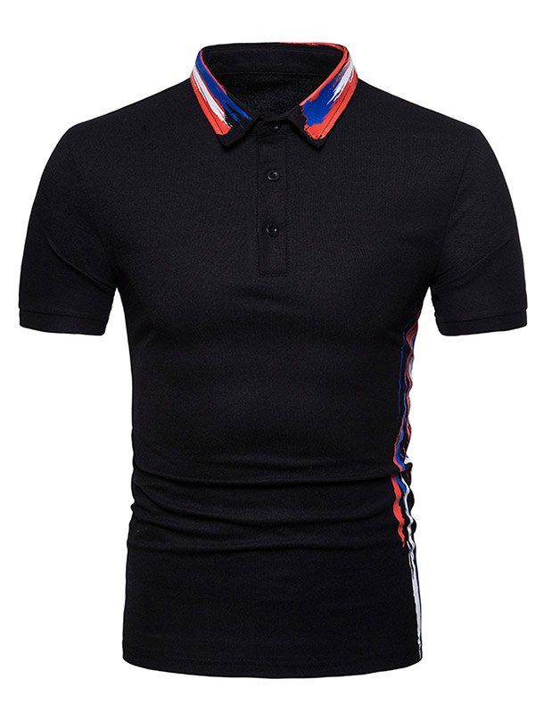 

Oil Color Painting Print Half Button Polo T-shirt, Black