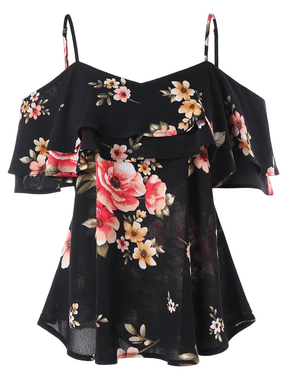

Spaghetti Strap Cold Shoulder Floral Blouse, Multi