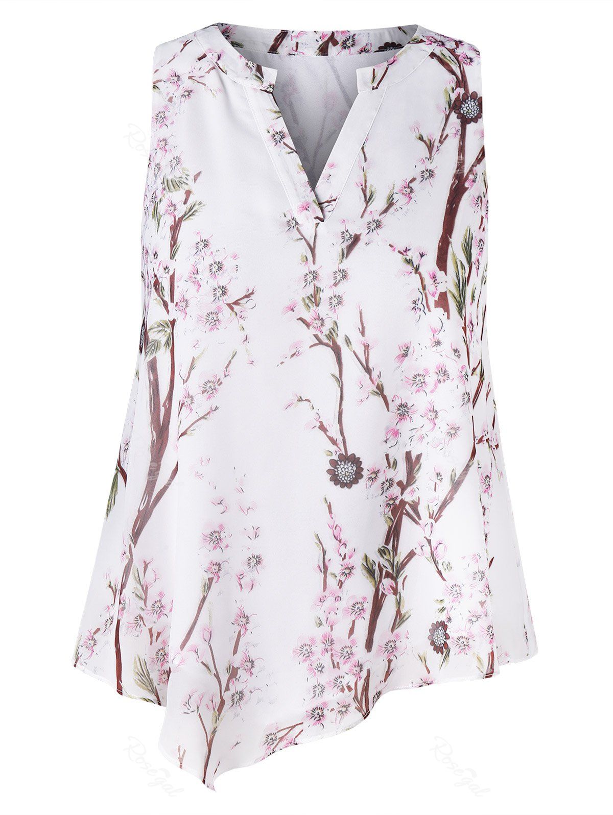 

Plus Size V Neck Floral Print Tank Top, White