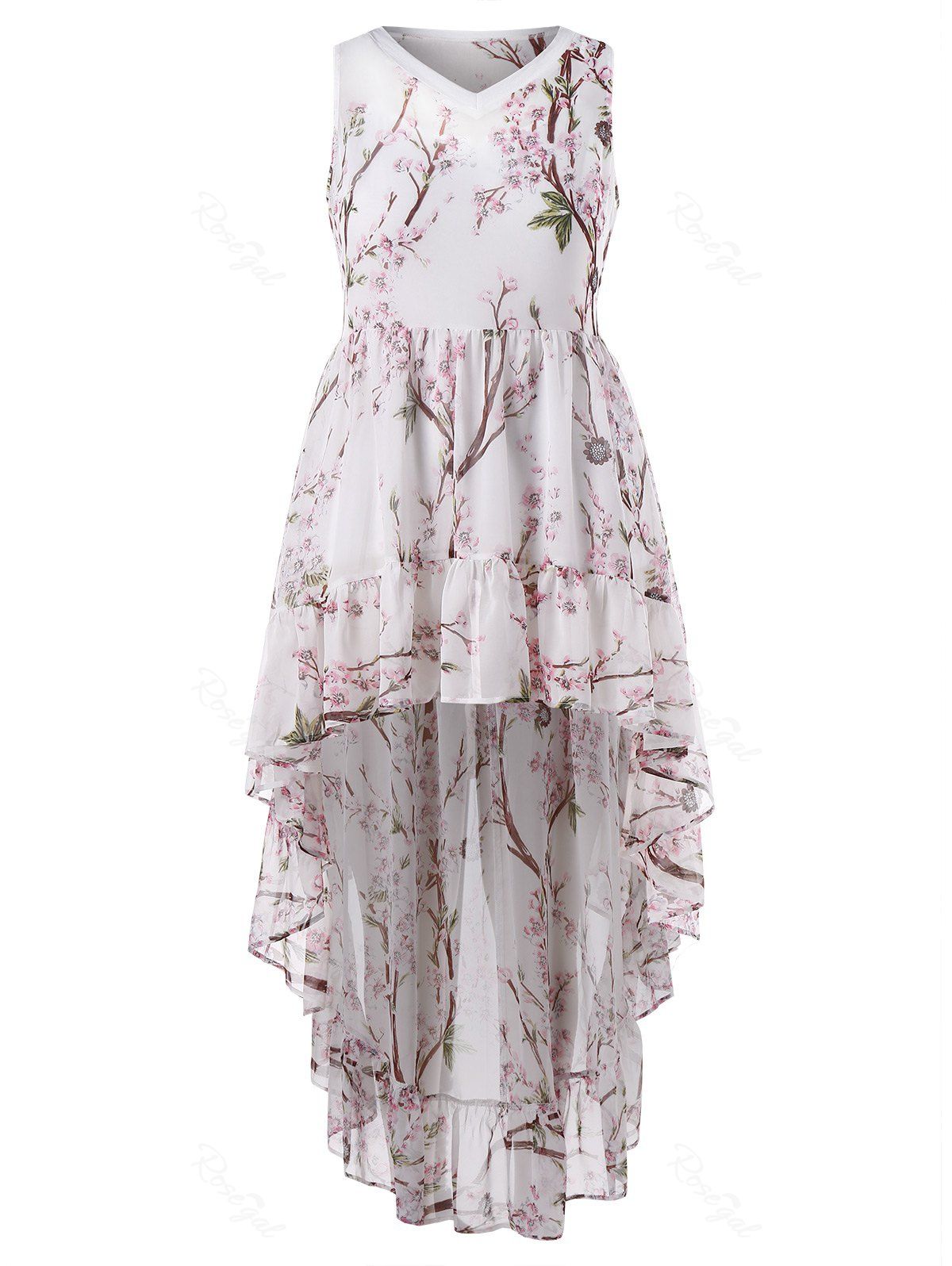 

Plus Size Printed Long Blouse With Tank Top, White